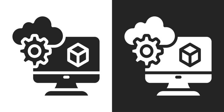 Virtual Machine Icon In Black And White Glyph Style
