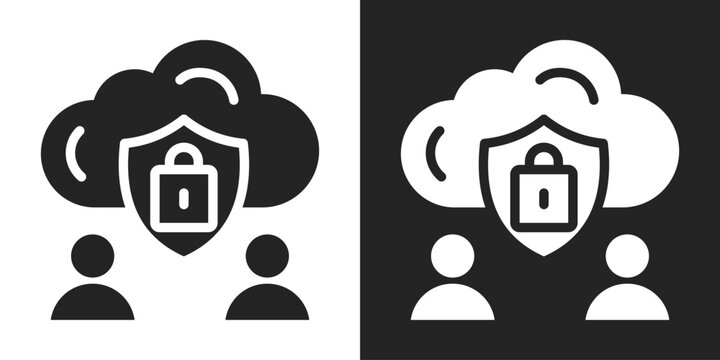 Secure Cloud Icon In Black And White Glyph Style
