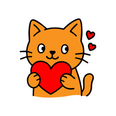 Cute kawaii cat in love. Adorable pet with heart shape.