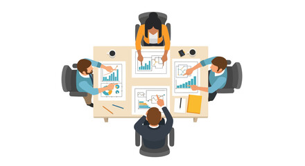 Collaborative team meeting with data analysis and strategy planning