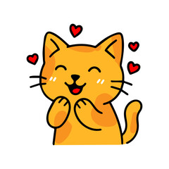 Cute kawaii cat in love. Adorable pet with heart shape.