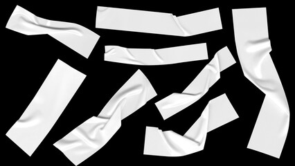 Realistic set of wrinkled white paper strips and adhesive elements. Ideal for graphic design mockups, adding texture to overlays, and creating modern collage compositions