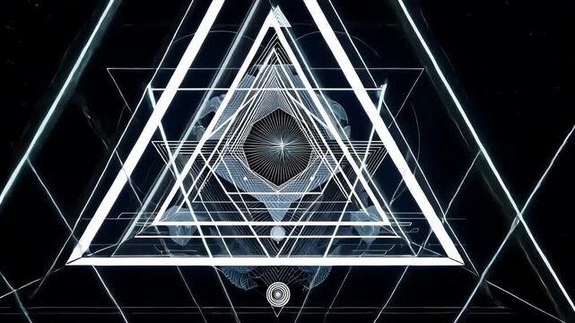 Abstract Geometry Triangles and Light Patterns on Black Background - Three-Dimensional Digital Art and Visual Effects with Dark Aesthetics and Futuristic Elements for Innovative Graphic Design