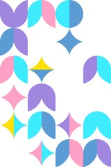 The image is a colorful collage of various shapes and patterns