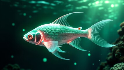 Fototapeta premium Bioluminescent fish swimming in crystalline ocean