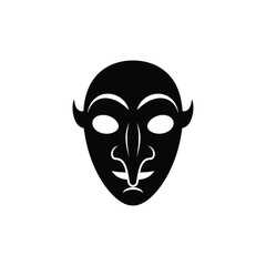 Black tribal mask with large eyes and nose white face