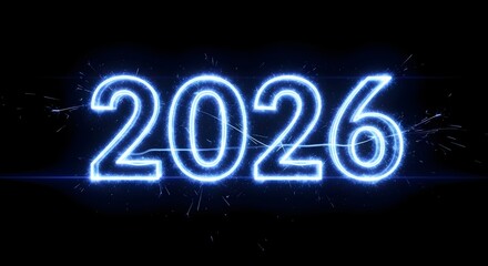 Glowing neon 2026 year on a dark background