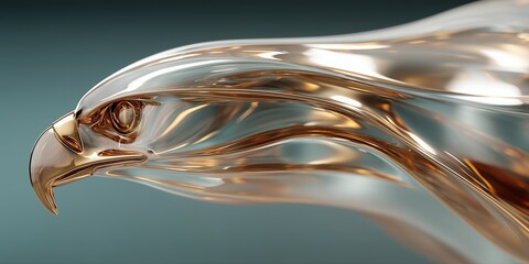 Abstract liquid gold eagle head sculpture with glossy transparent texture for luxury art concepts.

