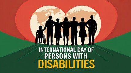Heart-shaped globe backdrop highlights International Day of Persons with Disabilities.

