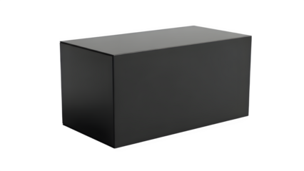 Black rectangular box with a sleek matte finish, perfect for product packaging or storage, isolated on transparent background