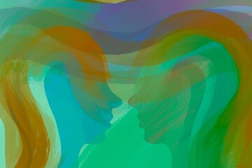 Disegno due persone diverse comunicano. Sostegno morale.