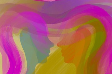 Disegno due persone diverse comunicano. Sostegno morale.