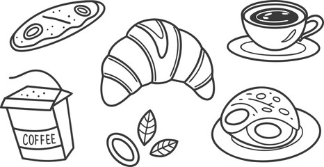 Charming hand drawn breakfast doodles vector illustration set for creative projects