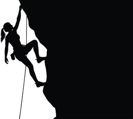 Silhouette of a woman rock climbing a steep cliff face rock climbing, silhouette, woman, female, climber, climbing, rock, cliff, mountain, outdoor, sport, activity, extreme, adventure, challenge, stre