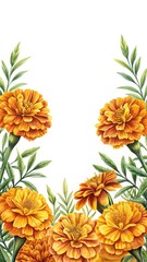 Obraz premium Elegant watercolor painting of vibrant orange marigolds with lush green leaves