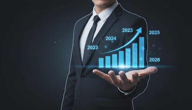 businessman drawing a graph on virtual screen