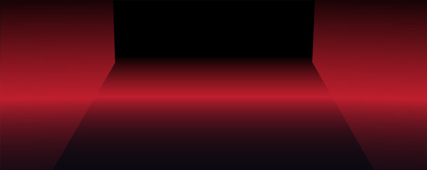 Obraz premium Red neon-lit spaceship corridor on a dark background. Scene for advertising, showroom, technology, future, modern, garage. Vector illustration