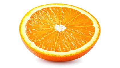 Half-cut orange fruit, showing juicy interior and seeds. Isolated on white
