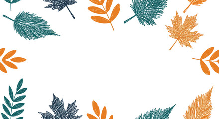 Hand-drawn autumn leaves with a scribble texture create a charming seasonal border on a clean white background for text.