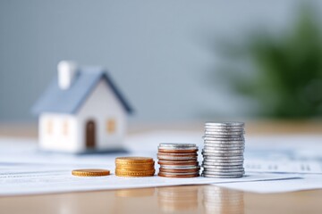 Coins next to a small house model represent fractional ownership in real estate
