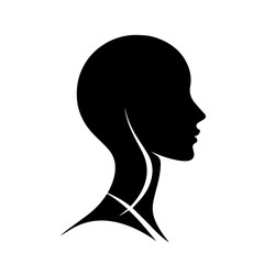 Black & white vector silhouette of minimalist female portrait outline on white background