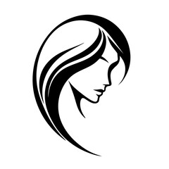 Black & white vector silhouette of minimalist female portrait outline on white background