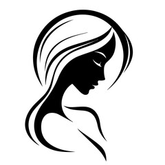 Black & white vector silhouette of minimalist female portrait outline on white background