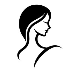 Black & white vector silhouette of minimalist female portrait outline on white background