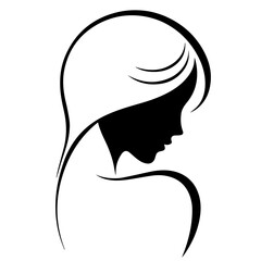 Black & white vector silhouette of minimalist female portrait outline on white background