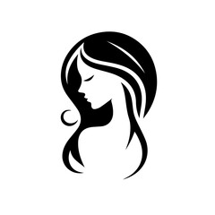 Black & white vector silhouette of minimalist female portrait outline on white background