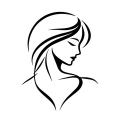 Black & white vector silhouette of minimalist female portrait outline on white background
