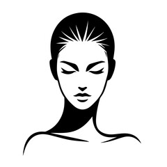 Black & white vector silhouette of minimalist female portrait outline on white background