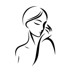 Black & white vector silhouette of minimalist female portrait outline on white background