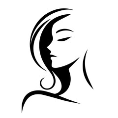 Black & white vector silhouette of minimalist female portrait outline on white background