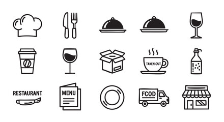 Restaurant Icons Collection Chef Hat Cutlery Coffee Wine Menu Vector Graphic