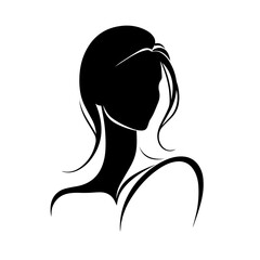 Black & white vector silhouette of minimalist female portrait outline on white background