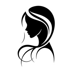 Black & white vector silhouette of minimalist female portrait outline on white background