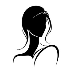 Black & white vector silhouette of minimalist female portrait outline on white background