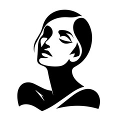 Black & white vector silhouette of minimalist female portrait outline on white background