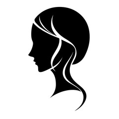 Black & white vector silhouette of minimalist female portrait outline on white background