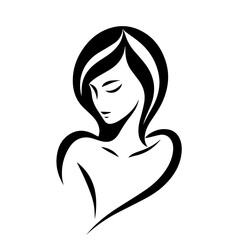Black & white vector silhouette of minimalist female portrait outline on white background