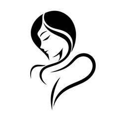 Black & white vector silhouette of minimalist female portrait outline on white background