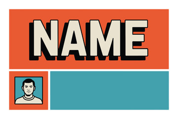 A name tag with a placeholder for a photo and a name.