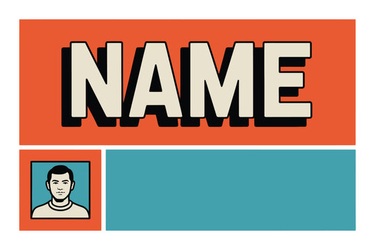 A name tag with a placeholder for a photo and a name.