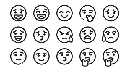 Set of Simple Black and White Emoji Icons for Web Design