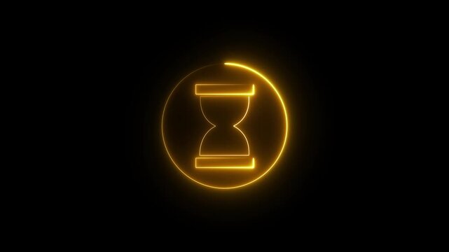 Glowing neon line hourglass icon animation. Loading hourglass animation - loading icon animation. Loop able animation with rotating circle. symbolizes the passage of time, often used to indicate wait