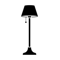 Stylish black floor lamp with shade in minimalist design on white background