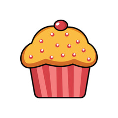 Cupcake Vector Icon with Cherry and Sprinkles vector illustration.eps