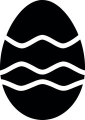 Black Silhouette Easter Egg Icon with Three White Wavy Horizontal Decorative Lines for Festive Use