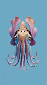 Stunning artistic depiction of a vibrant, colorful cuttlefish against a serene blue backdrop.
